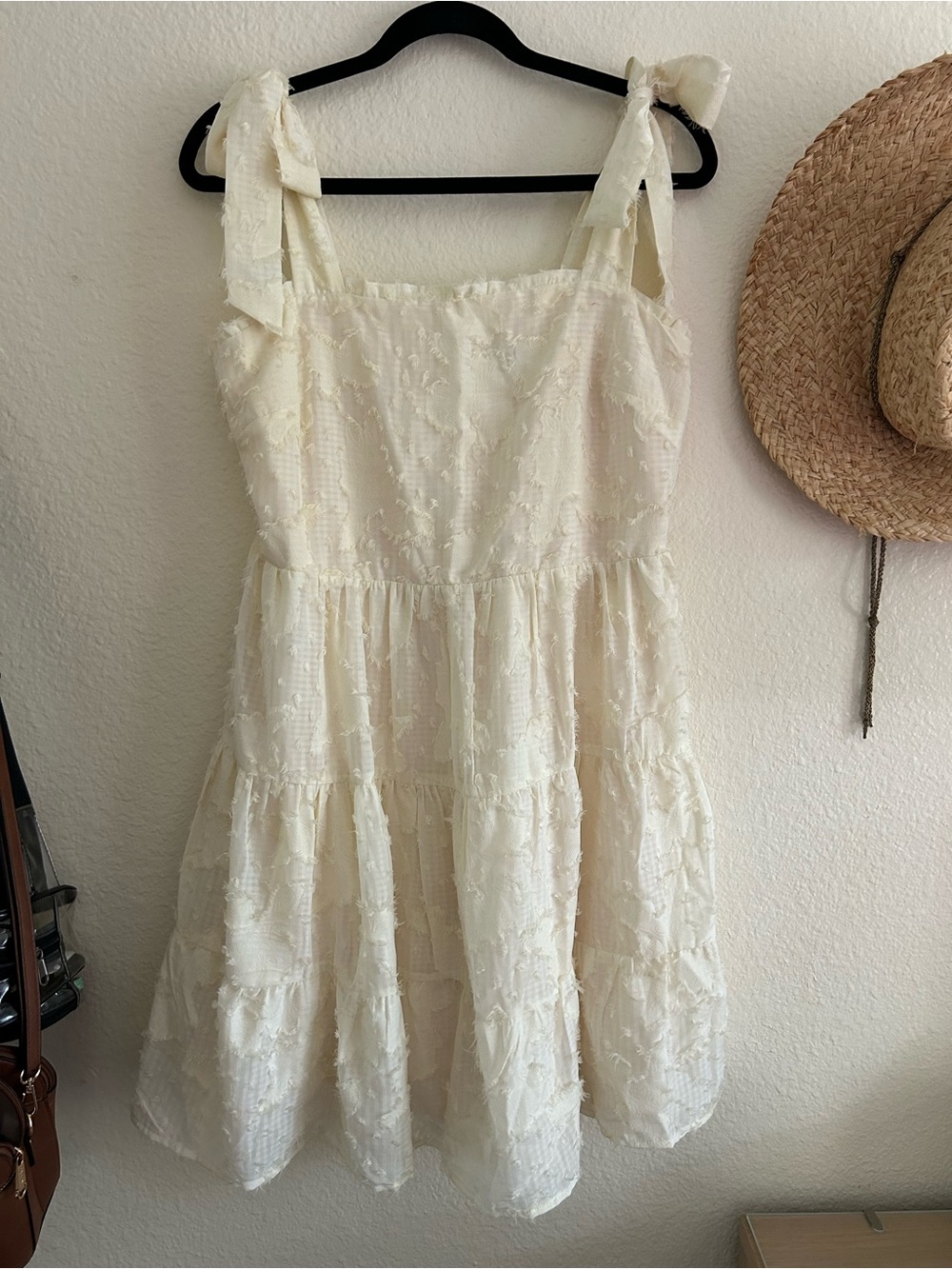 Cream Shoulder Tie Dress